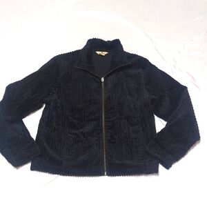 Woolrich 100% Cotton Black Ribbed Corduroy Full Zip Jacket Lightweight Size L